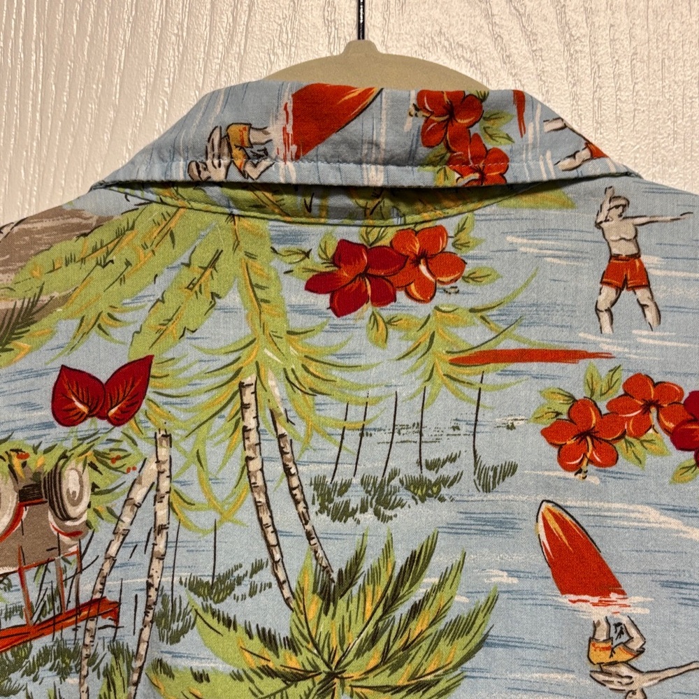 Erika Tropical Print Button Down Shirt - Blue and Green - Picture 5 of 13